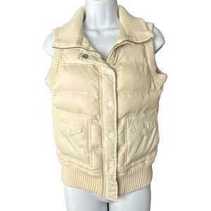 Victoria's Secret PINK Puffer Vest‎ Women XS Cream Down Filled Ribbed Trim